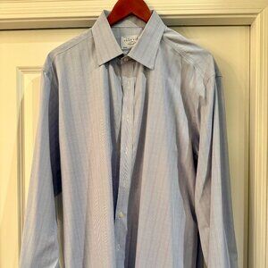 Charles Tyrwhitt Men’s Non-Iron Dress Shirt 17.5”x 35” Blue Pink Stripe